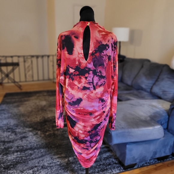 NWOT Bold Elements Pink Watercolor Ruched Long-Sleeve Dress Size XL - Picture 7 of 13